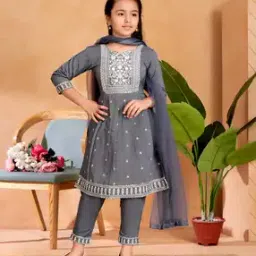 aarika girls ethnic Girls Embroidery Kurta with Bottomwear-picture-14