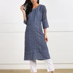 swagg india Chikankari Round-Neck Straight Kurta-picture-18