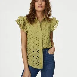 marks & spencer Pure Cotton Broderie Frill Detail Shirt-picture-32