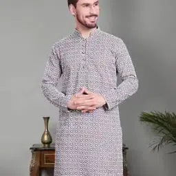 jompers Men Regular Fit Cotton Embroidery Long Kurta-picture-12
