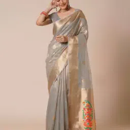 saree mall Women Tissue Saree with Floral Woven Motifs-picture-16