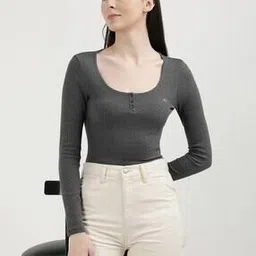 tommy hilfiger Women Heathered Regular Fit Square-Neck T-Shirt-picture-40