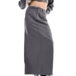 asos design Women Brushed Flannel Slit-Back Straight Skirt-picture-27