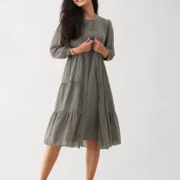 aask Women Fit & Flare Dress with Puff Sleeves-picture-53