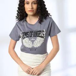dnmx Women Graphic Print Boxy Fit Cotton Crew-Neck T-Shirt-picture-13
