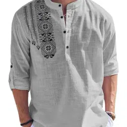 folgen Men Regular Fit Short Kurta with Mandarin Collar image 1