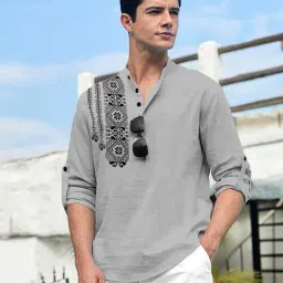 folgen Men Regular Fit Short Kurta with Mandarin Collar image 1