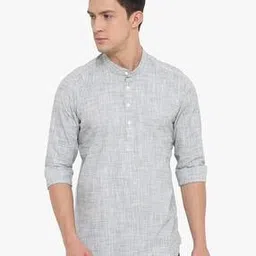 cross court Heathered Short Kurta with Band Collar-picture-24