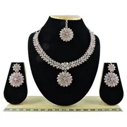 vatsalya Women Diamond-Studded Necklace & Earrings Set with Mangtika-picture-48