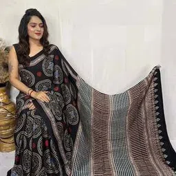 indie picks Elegant Ajarakh Printed Satin Saree with Traditional Motifs -picture-25