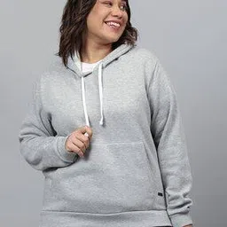instafab plus Heathered Hoodie with Kangaroo Pockets-picture-32