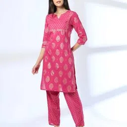 avaasa mix n' match Women Foil Print Straight Kurta & Pants Set-picture-14