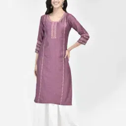span Women Embroidered Straight Kurta with Bracelet Sleeves-picture-27