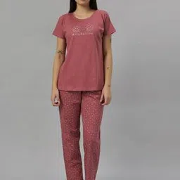 dzzo Women Typographic Print T-Shirt & Pyjamas Set-picture-44