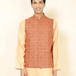 fabindia Men Floral Print Regular Fit Nehru Jacket image 1