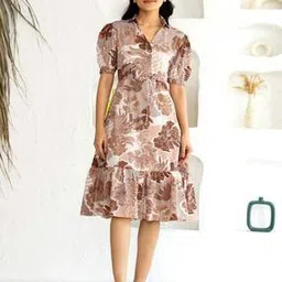 aask Women Floral Print Shirt Dress with Puffed Sleeves-picture-32
