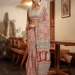 Women Printed Cotton Saree-image-0