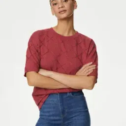 marks & spencer Women Checked Regular Fit Crew-Neck T-Shirt-picture-52