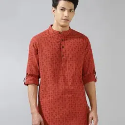 fabindia Men Geometric Print Slim Fit Kurta with Insert Pocket-picture-45