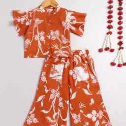 the magic wand Girls Floral Print Pants with Top image 1