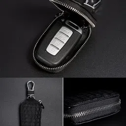 kooshlo Leather Car Key Chain Case Holder,Keychain Holder Car Key Holder with Metal Hook and Keyring Zipper Bag,Protector Car Key image 3