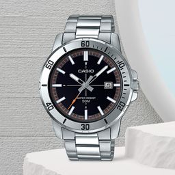 CASIO Enticer Men Black  Silver-Toned Analogue Watch A1734 MTP-VD01D-1E2VUDF-picture-8