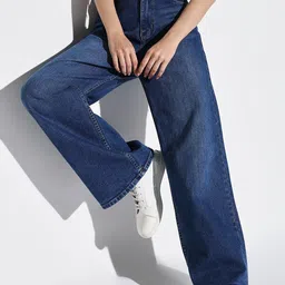 SHOWOFF Women Cotton Comfort Wide Leg Light Fade Acid Wash Mid-Rise Stretchable Jeans-image-64