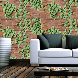Jaamso Royals Brown Brick with Leaves Self Adhesive Wallpaper-image-50