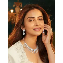 Accessher Silver-Plated White Ad Choker Jewellery Set image 1