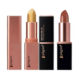 Pilgrim Lipstick Duo Matte Me Up Nude Mystery Bullet & Dubai Gold Glitter Lipstick Transfer-Proof-picture-20