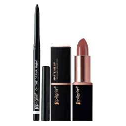 Pilgrim Long-Lasting Bullet Lipstick & Smudge-Proof Kajal Combo Nude Kiss & Black Mischief-image-56