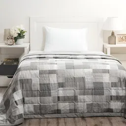 MASPAR Grey & White Printed 120 GSM Cotton Single Bed Quilt image 1