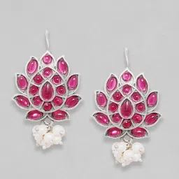 Rubans Pink & Silver-Toned Silver Plated Floral Drop Earrings image 4