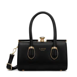 Lavie Luxe Dazzle Black Solid Satchel Bag with Detachable Strap image 1