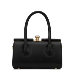 Lavie Luxe Dazzle Black Solid Satchel Bag with Detachable Strap image 4