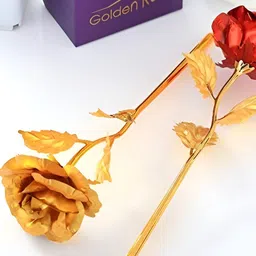 INTERNATIONAL GIFT Red 24 KT Gold-Plated Rose Flower And Leaves Gift Set-image-76