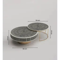 CasaGold Round Bone Inlay Nesting Coffee Table Set Set Of 2 In Black Colour image 3