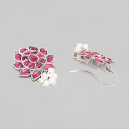 Rubans Pink & Silver-Toned Silver Plated Floral Drop Earrings image 2