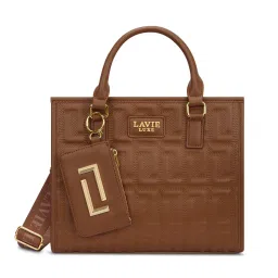 Lavie Luxe Quem Tan Textured Satchel Bag with Detachable Strap with Pouch image 1