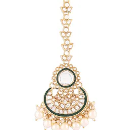 Zaveri Pearls Gold-Plated Kundan-Studded & Beaded Jewellery Set With Maang Tikka image 2