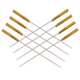 mclear Stainless Steel Wide Reusable BBQ Barbecue Metal Flat Skewers (Stick) with Nonslip Wood Handle for Paneer Tikka, Meat, Kabab, Shrimp, Chicken, Vegetable, Outdoor Cooking, Grilling, Pack of 4 image 2