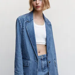 MANGO Sustainable Pure Cotton Longline Denim Blazer image 1