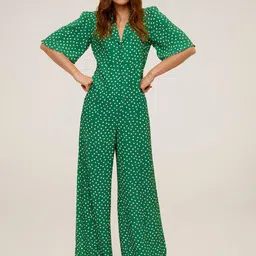 MANGO Women Green & Off-White Printed Basic Jumpsuit-picture-13