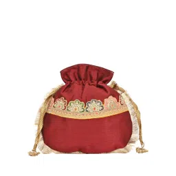 ROCIA By Regal Maroon Women Raw Silk Lace Reversible Potli Bag-picture-33