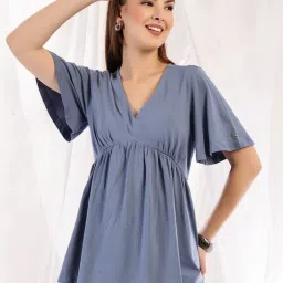 Zelena Cotton Maternity And Nursing Top - V-Neck With Zips, Postpartum Wear - Blue-picture-17