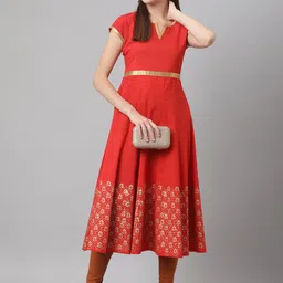 MBE Women Red Ethnic Motifs Printed Anarkali Kurta image 5