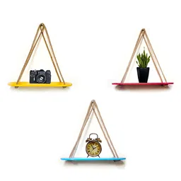 VAH Kya Bat Hai !! Yellow & Red 3 Pieces Wooden Wall Hanging Shelves With Jute Rope-picture-13