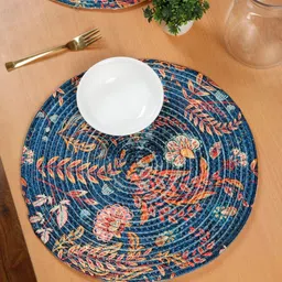 HOSTA HOMES Blue & Red Floral Printed Textured Cotton Table Placemats-picture-31