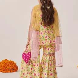 pspeaches Girls Floral Printed Regular Kurta with Sharara & With Dupatta image 5