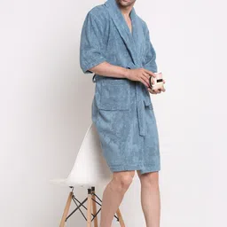 MYTRIDENT Green Solid Bath Robe With Belt image 5